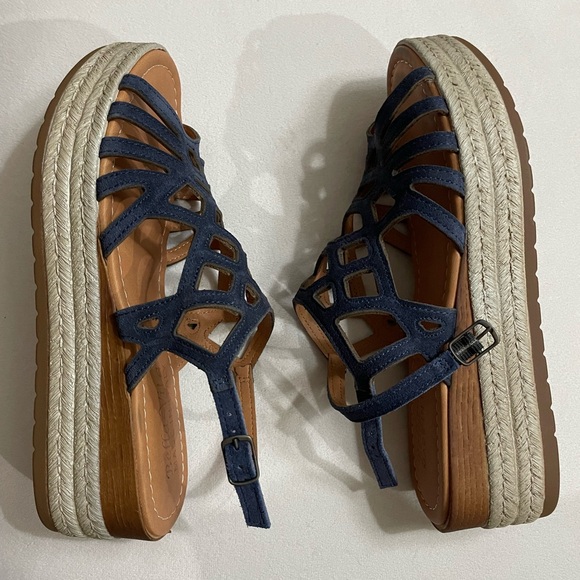 Bella Vita Zip-Italy Espadrille Women’s Suede Flatform Sandals Navy Size 6.5 - Picture 8 of 12